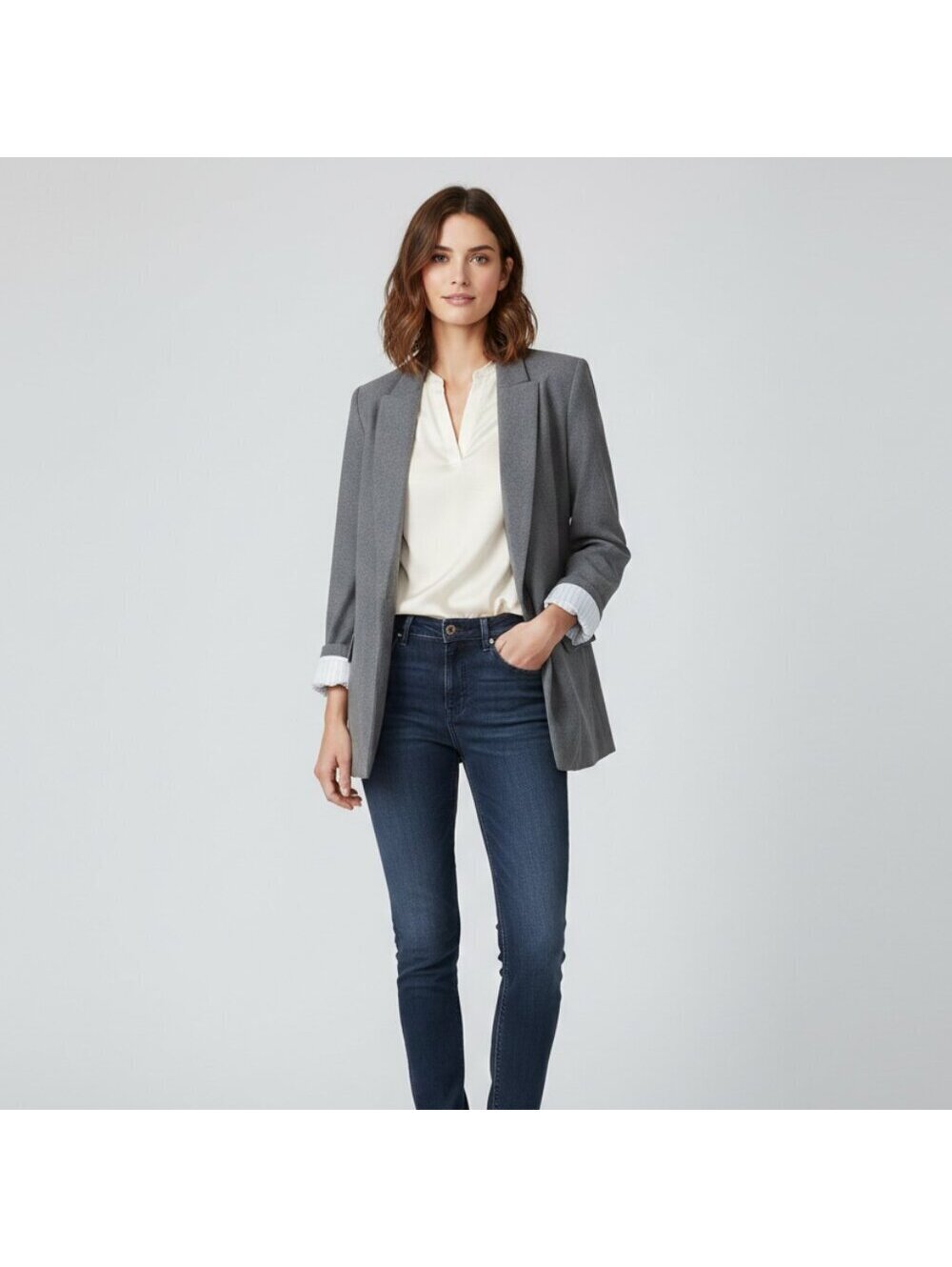Bohme Be Cool Business Preppy Academia Collared Blazer Stripe Accents small